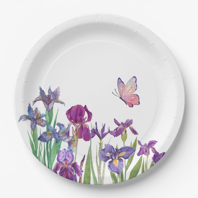 Iris flowers Birthday Party  Paper Plate (Front)