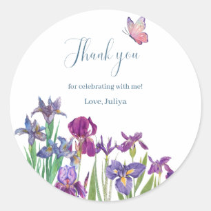 Iris flowers Birthday thank you Classic Round Sticker