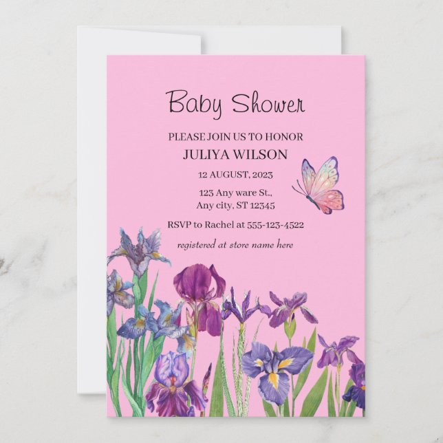 Iris flowers Girl Baby Shower Invitation (Front)