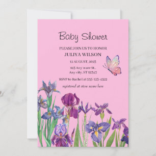 Iris flowers Girl Baby Shower Invitation