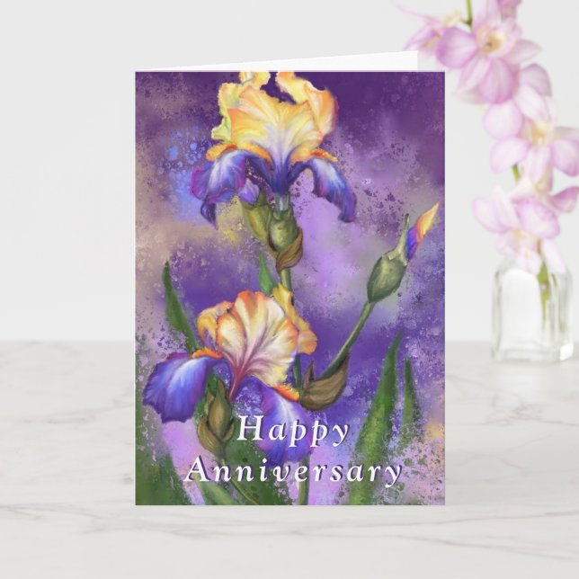 Iris Flowers Happy Anniversary Card (Orchid)