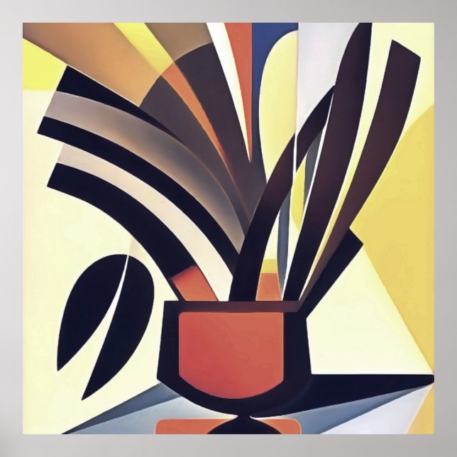 Iris Flowers In A Vase Abstract Geometric Art Poster (Front)