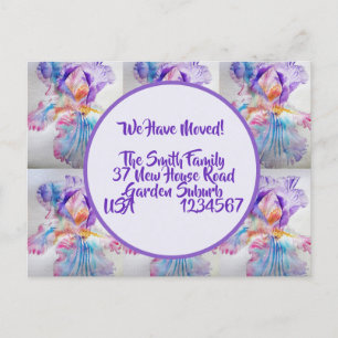 Iris Flowers New Address Postcard, We Are Moving Postcard