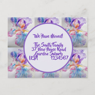 Iris Flowers New Address Postcard, We Are Moving Postcard