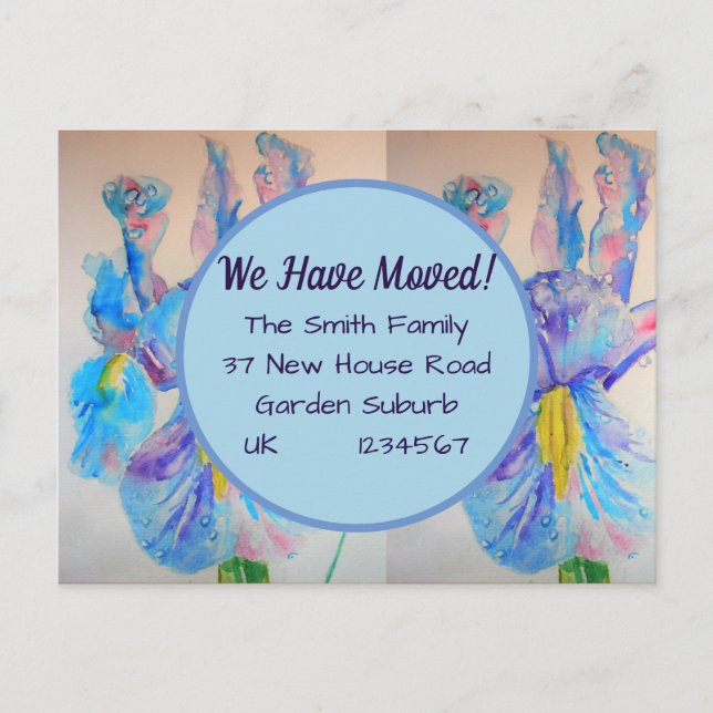 Iris Flowers New Address Postcard, We Are Moving Postcard (Front)