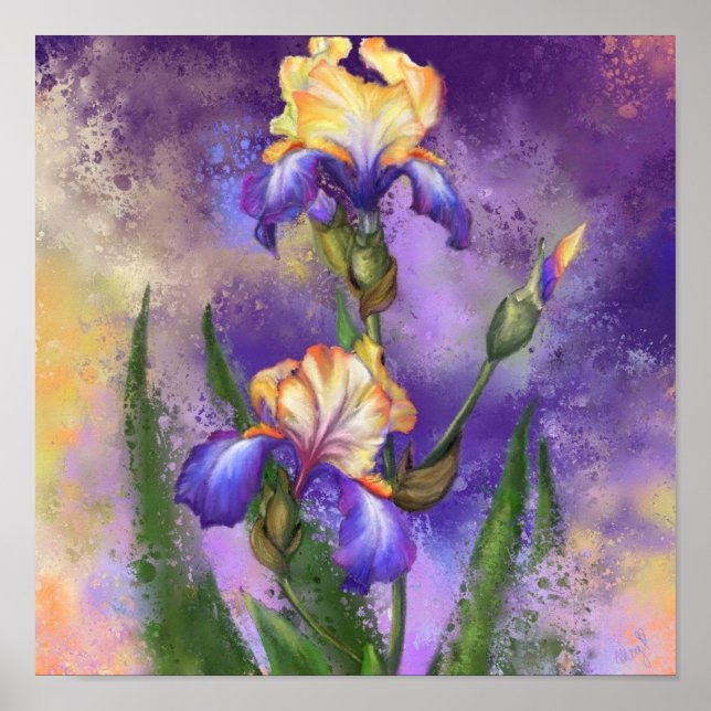Iris Flowers Poster Irises Painting (Front)