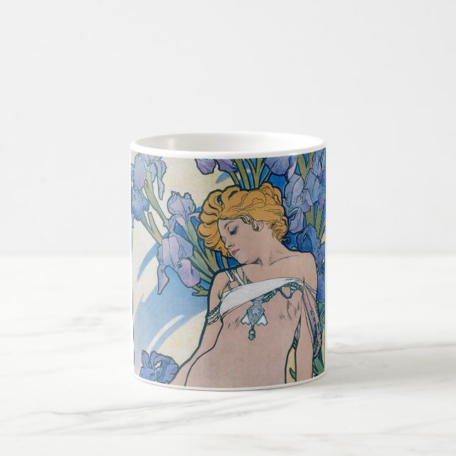 Iris (Four Flowers), Alphonse Mucha Coffee Mug (Center)