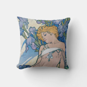 Iris (Four Flowers), Alphonse Mucha Cushion
