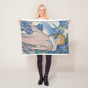 Iris (Four Flowers), Alphonse Mucha Fleece Blanket
