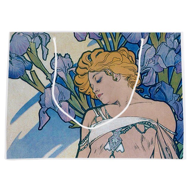 Iris (Four Flowers), Alphonse Mucha Large Gift Bag (Front)