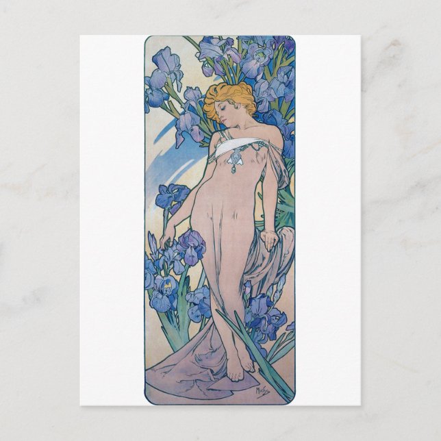 Iris (Four Flowers), Alphonse Mucha Postcard (Front)