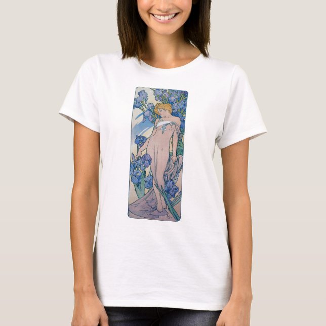 Iris (Four Flowers), Alphonse Mucha T-Shirt (Front)