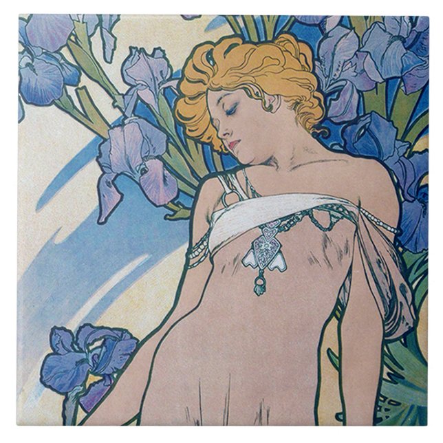 Iris (Four Flowers), Alphonse Mucha Tile (Front)