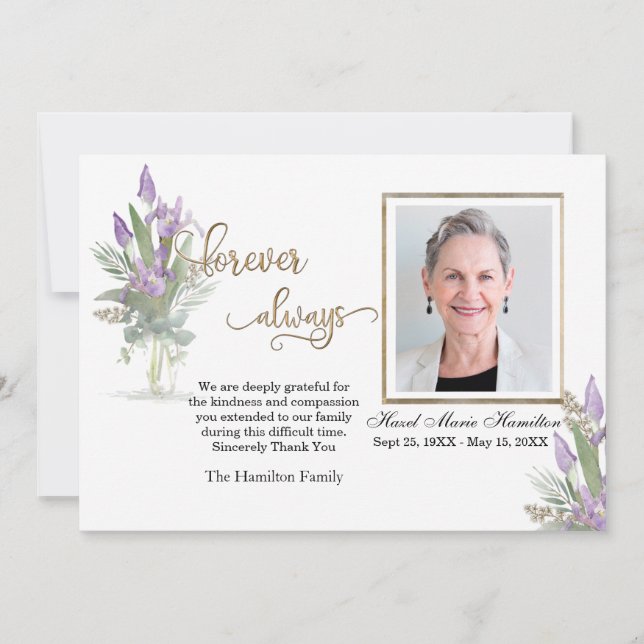 Iris - Gold Sympathy Thank You Personalised Photo (Front)