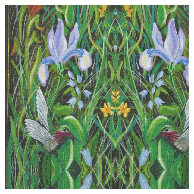 Iris Hummingbirds Fabric (Close Up)