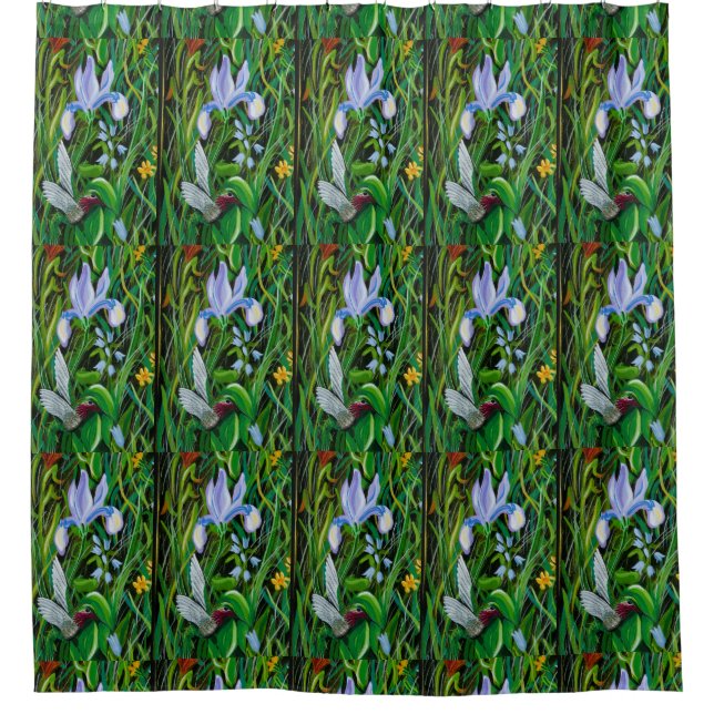 Iris Hummingbirds Shower Curtain (Front)