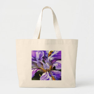 Iris In Violet Lilac and Purple Botanical Art Large Tote Bag
