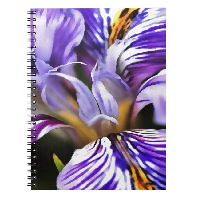 Iris In Violet Lilac and Purple Botanical Art Notebook (Front)