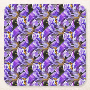 Iris In Violet Lilac and Purple Botanical Art Square Paper Coaster