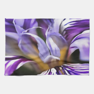 Iris In Violet Lilac and Purple Botanical Art Tea Towel