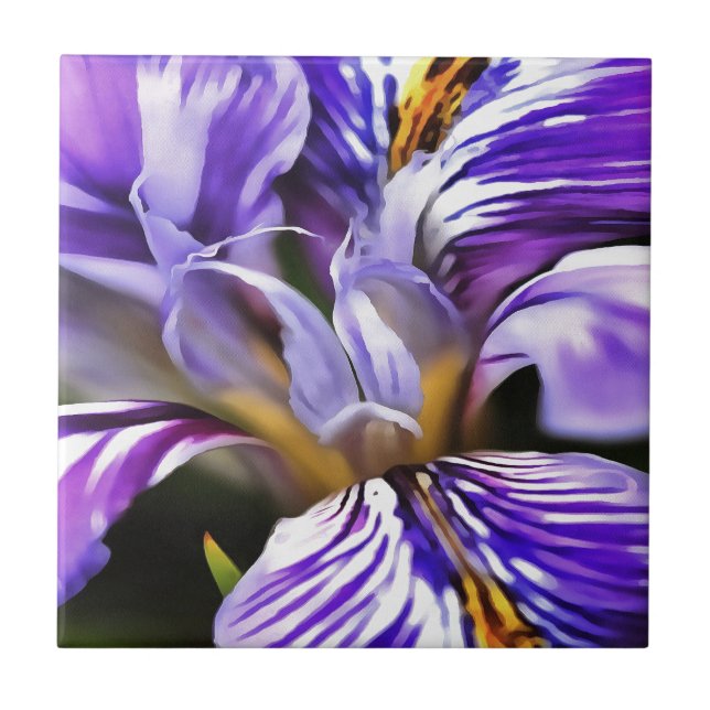 Iris In Violet Lilac and Purple Botanical Art Tile (Front)