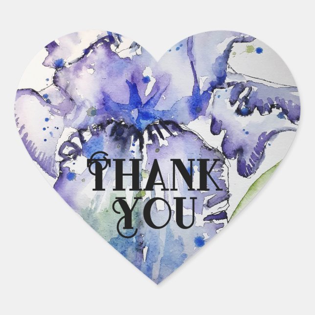 Iris Irises Flower Floral Blue Waterolor Thank You Heart Sticker (Front)