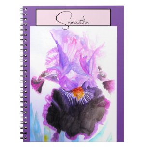 Iris Irises Flower Watercolor Floral Purple Art Notebook