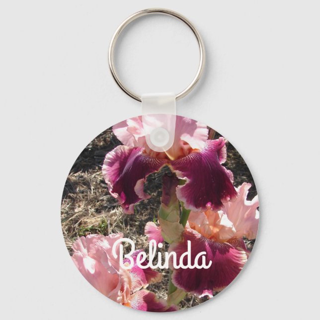 Iris Irises Maroon Pink Flower Floral Womans Name  Key Ring (Front)