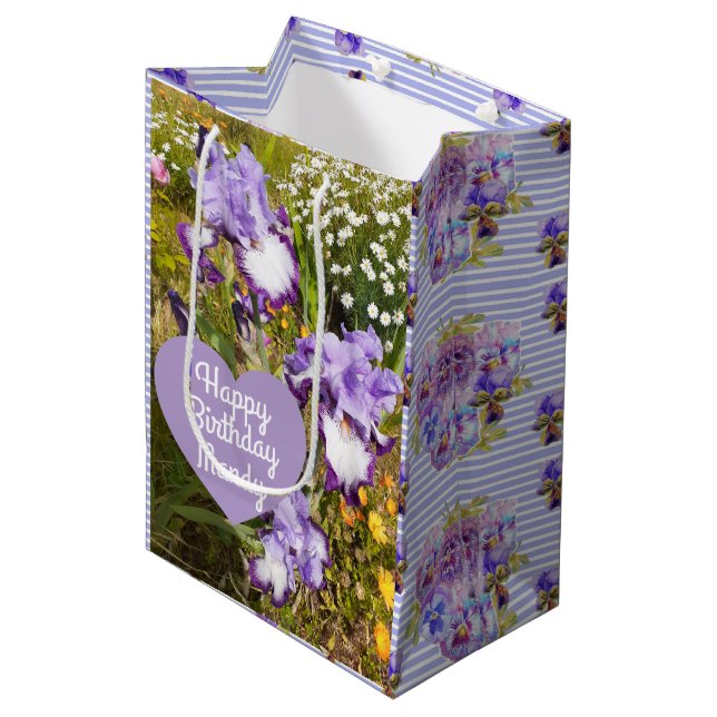 Iris Irises Purple Flower Birthday Girls Name Medium Gift Bag (Front Angled)
