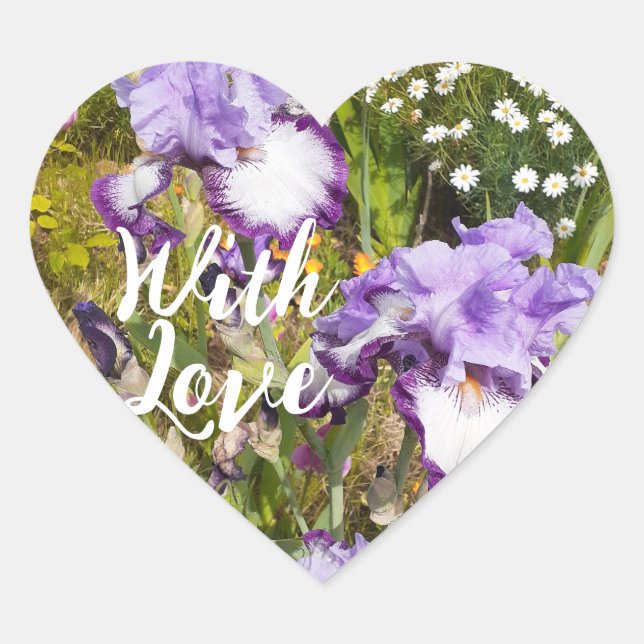 Iris Irises Purple Flower Floral Lavender Love Heart Sticker (Front)