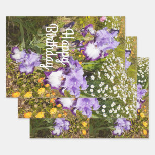 Iris Irises Purple Flower Floral Lavender Wrapping Paper Sheet