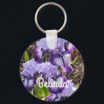Iris Irises Purple Flower Floral Womans Name Key Ring<br><div class="desc">Iris Irises Purple Flower Floral design,  with a fully customizable name. Designed from one of my original flower garden photographs & my original writing,  enjoy!</div>