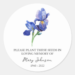 Iris Memorial Funeral Seed Packet Classic Round Sticker