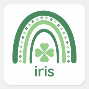 iris Name Clover Boho Rainbow Square Sticker