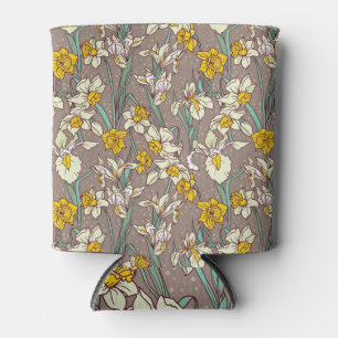 Iris Narcissus Flowers Vintage Seamless Can Cooler
