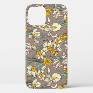 Iris Narcissus Flowers Vintage Seamless iPhone 12 Case
