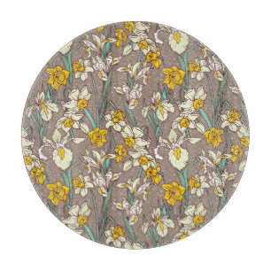 Iris Narcissus Flowers Vintage Seamless Cutting Board