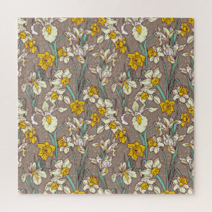 Iris Narcissus Flowers Vintage Seamless Jigsaw Puzzle