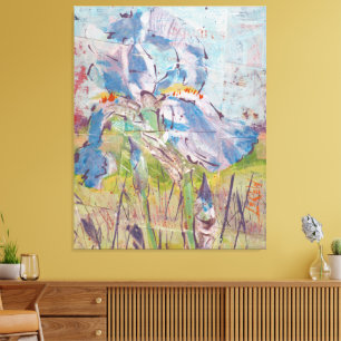 Iris On Collage Painting / Artist Larry Lerew Canvas Print