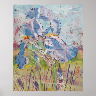 Iris On Collage Painting / Artist Larry Lerew Poster