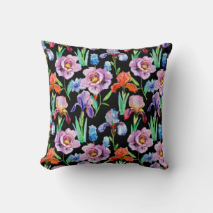 Iris Peony Watercolor Floral Pattern Cushion