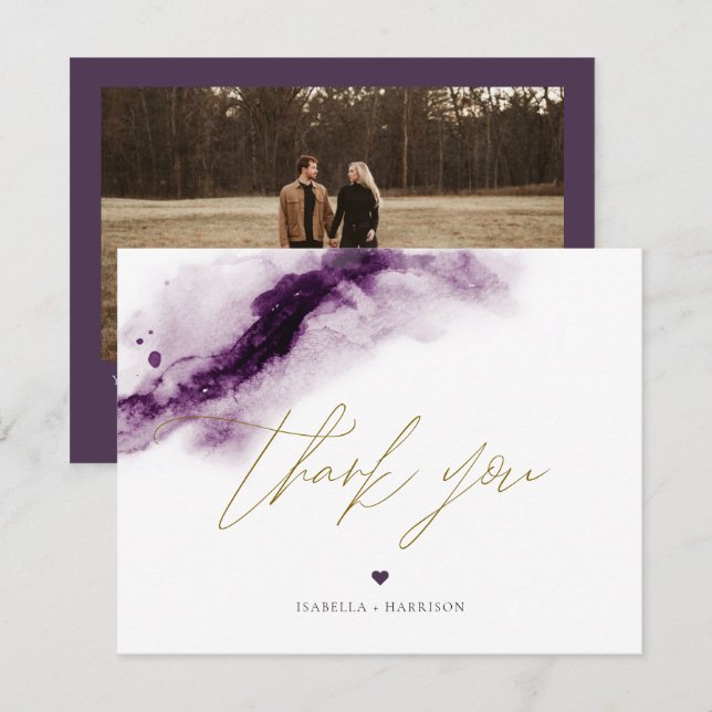 IRIS | Plum Purple Watercolor Gold Thank You Card (Front/Back)
