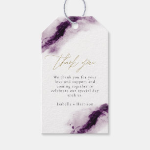 IRIS Plum Purple Watercolor Splash Gold Favour Gift Tags