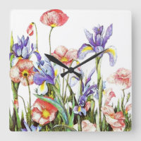 Iris & Poppy Flowers Watercolor Floral