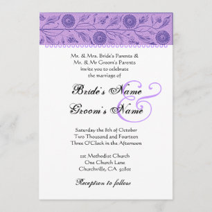 Iris Purple Flowers Wedding Damask Invitation