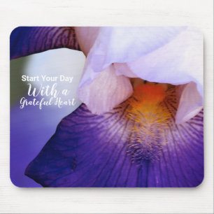 Iris Purple Grateful Heart Quote Mouse Mat