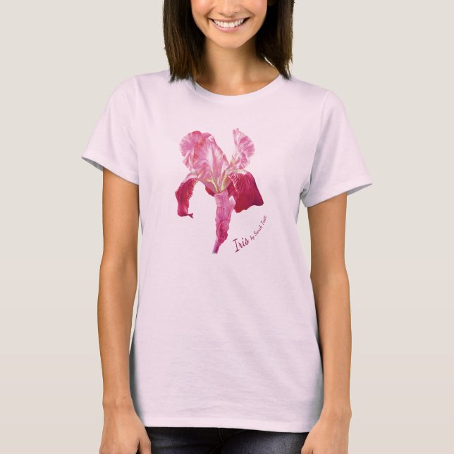 Iris ruby red print on pink top (Front)