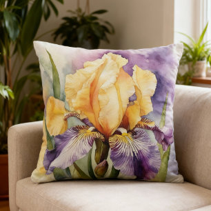 Iris Schwertlilie lila orange - Aquarell-Design Cushion