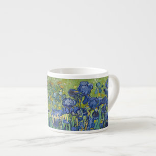 Iris Van Gogh Vintage Floral Art Flowers Monogram Espresso Cup