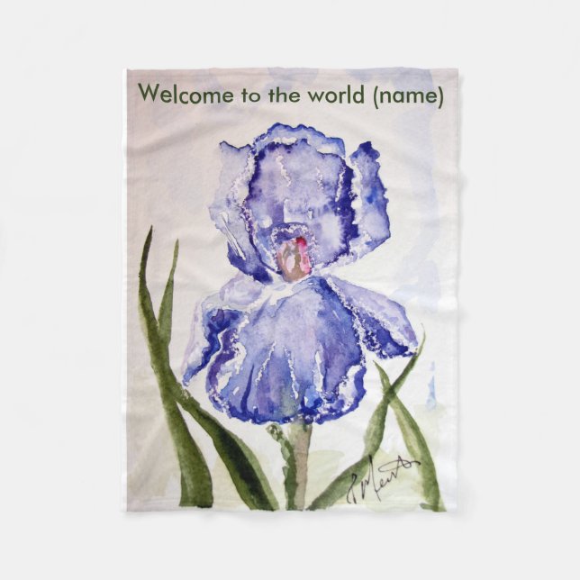 Iris Watercolor art - baby blanket (Front)